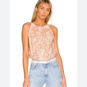 Bella Dahl Linen Shirred Peach Floral Print Halter Revolve Made in USA Sz Large